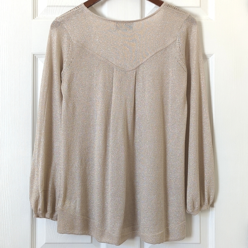Angel of the North Gold Lurex Pleated Scoop Neck Long Balloon Sleeve Blouse S - Picture 11 of 14